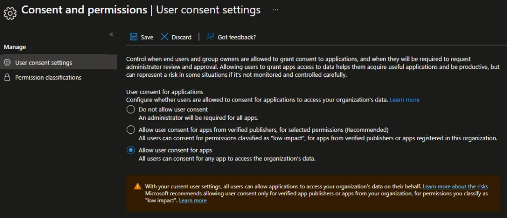 User Consent Settings