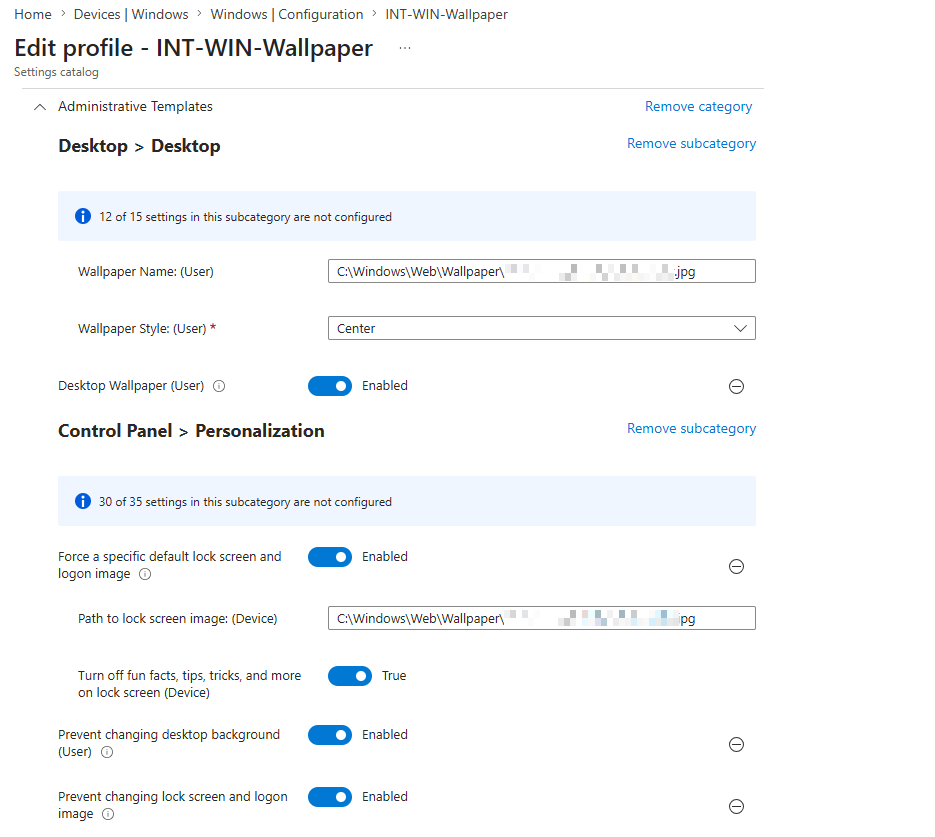 Intune wallpaper configuration policy