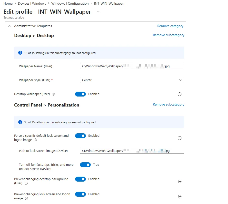 Intune wallpaper configuration policy