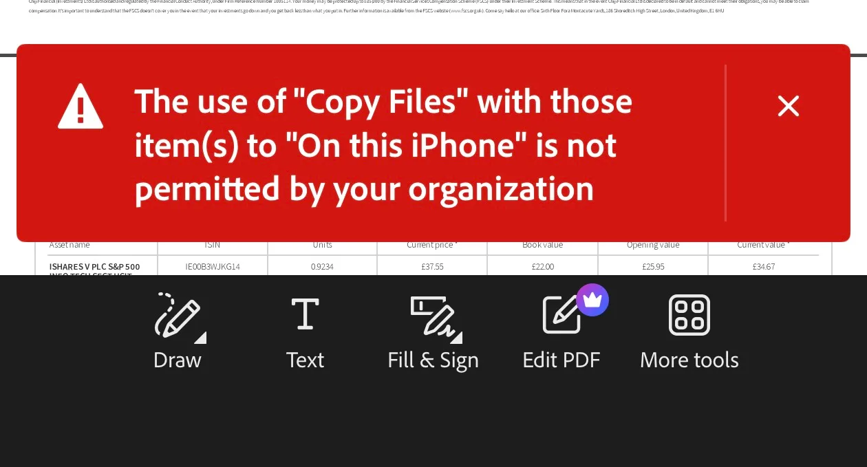 Adobe Acrobat refusing a save to an unprotected location under the app protection policy
