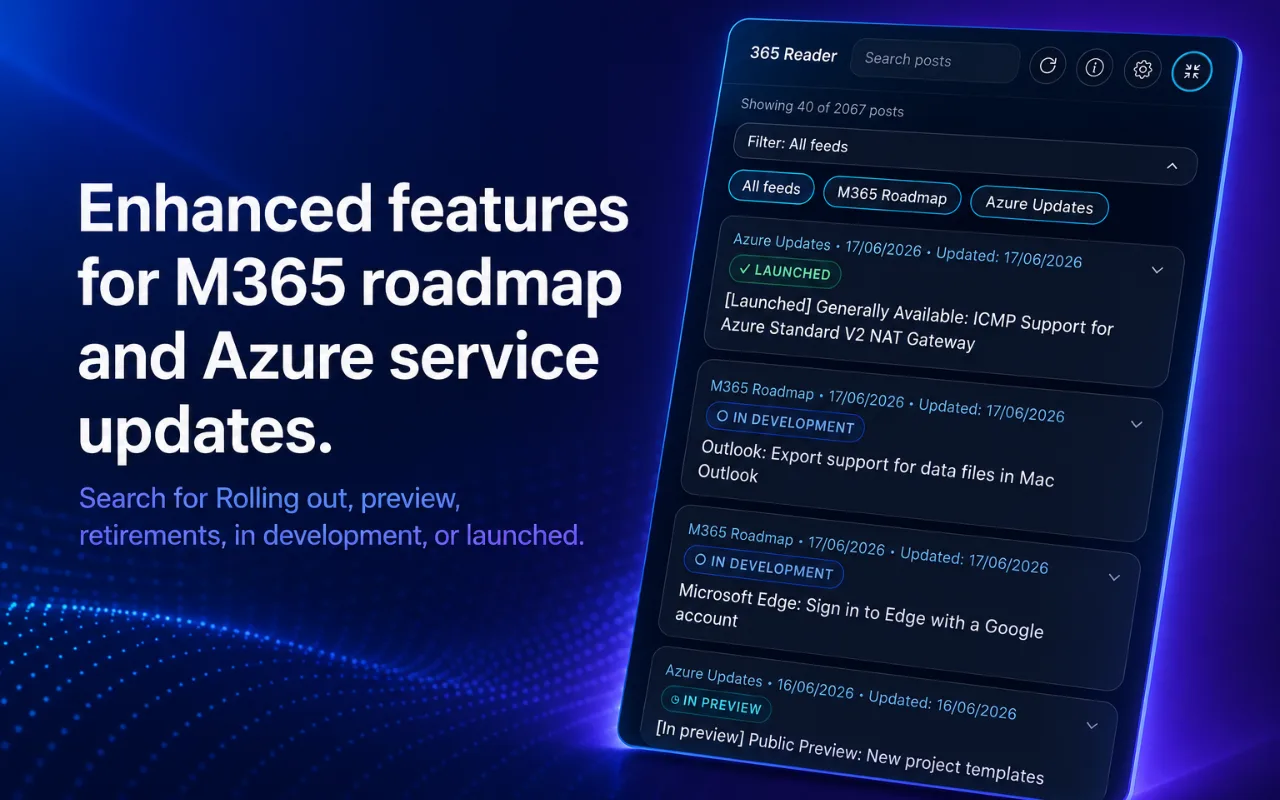 365 Reader M365 roadmap view