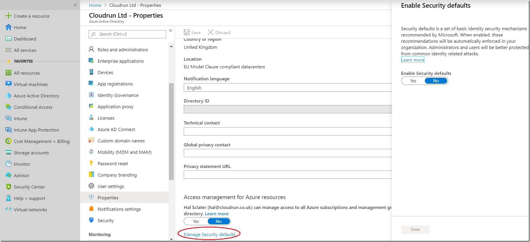 disable security defaults office 365