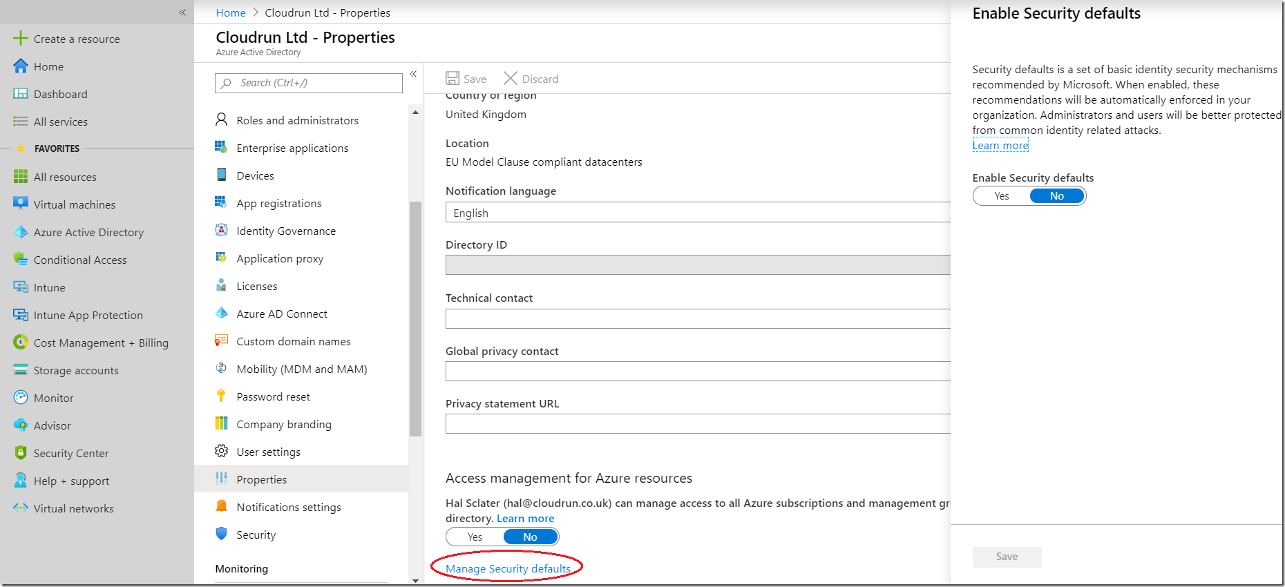 security defaults