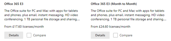 office 365 annual and month to month options