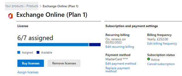 Image showing 1 spare Exchange license